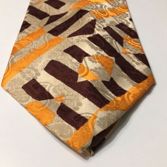 Vintage Gallieni Silk Neck Tie Made In Italy Tan/Gold/Brown Geometric Print - Picture 13 of 13